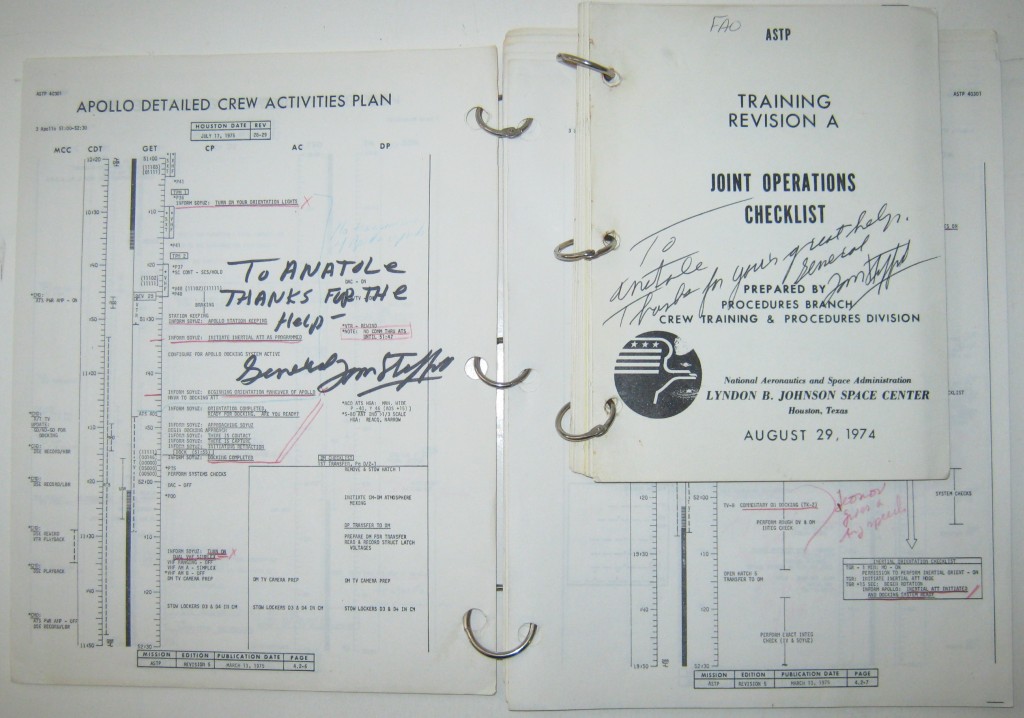 (ASTRONAUTS--APOLLO-SOYUZ TEST PROJECT.) STAFFORD, THOMAS. Two items, each Signed, General Tom Stafford, and Inscribed to Anatole For
